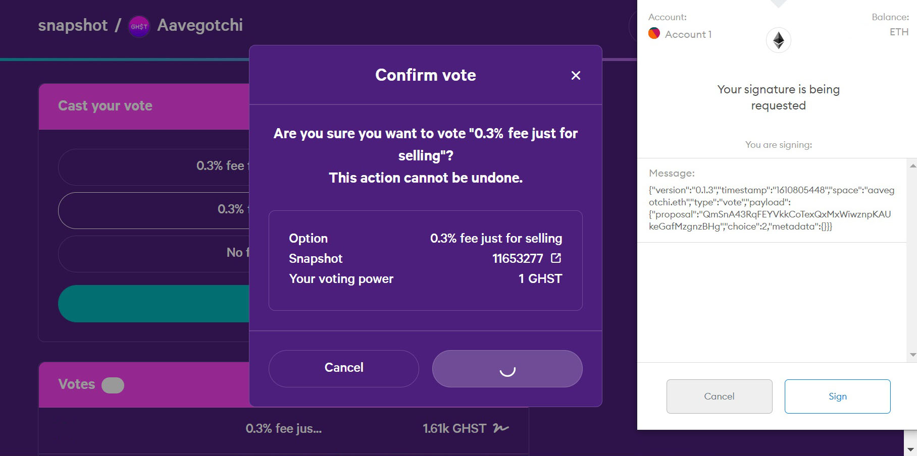 sign transaction on Snapshot Voting